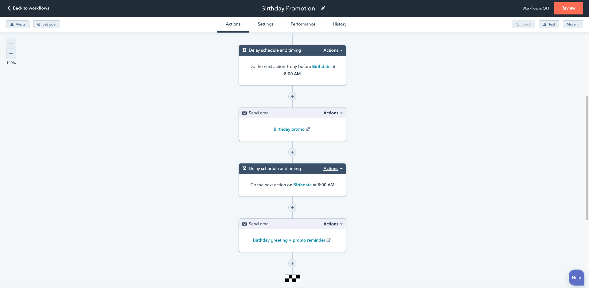 Example of a birthday promotion workflow 