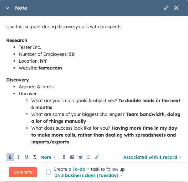 Note with research and discovery